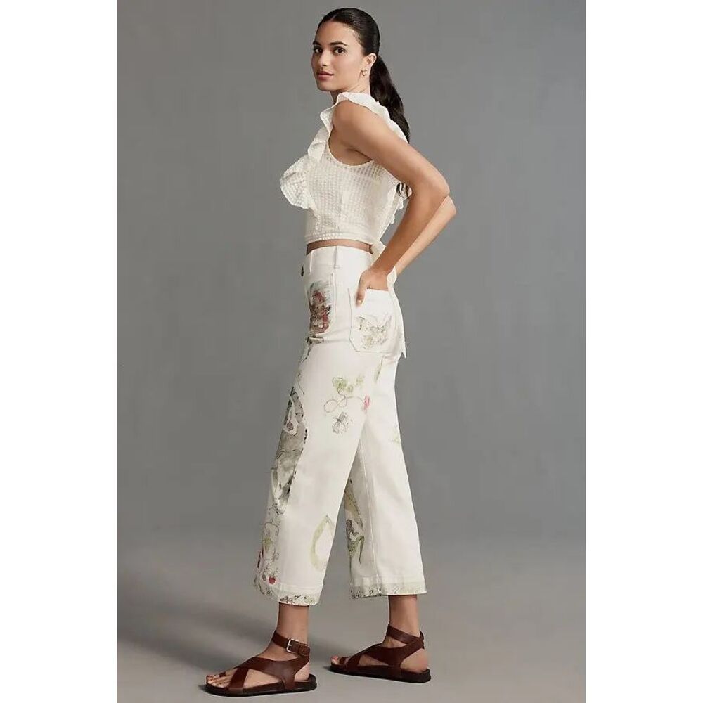 New Anthropologie MAEVE Swan Gossip Colette Denim Crop Wide-Leg Jeans sz 26 - Picture 4 of 13